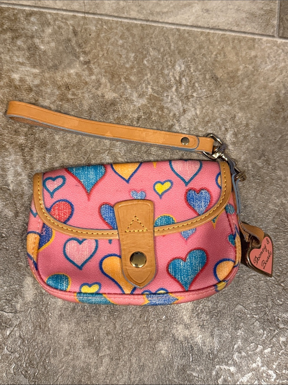 Dooney & Bourke Pink Multi Colored Hearts Wristlet